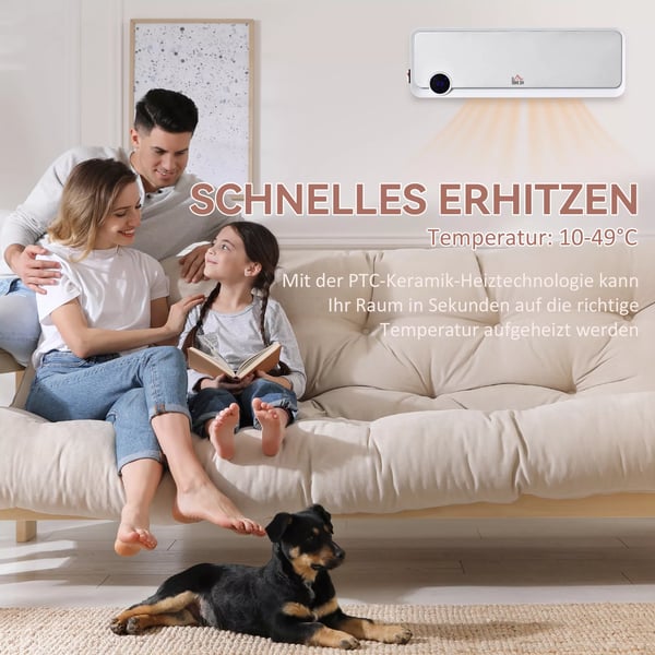 seinäkiinnitteinen lämmitin 2000W kaukosäätimellä, 3 toimintatilaa, LED-näyttö, 12h ajastin