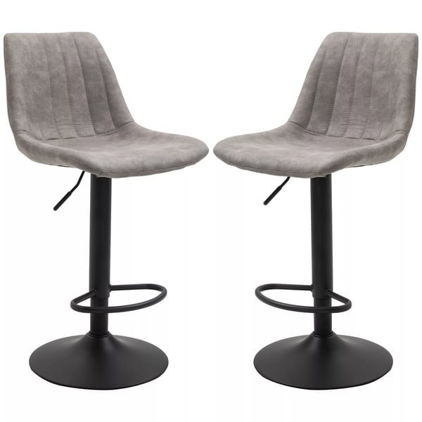 set med 2 barstolar i grå microfiber och stål, höjdjusterbar, retrodesign