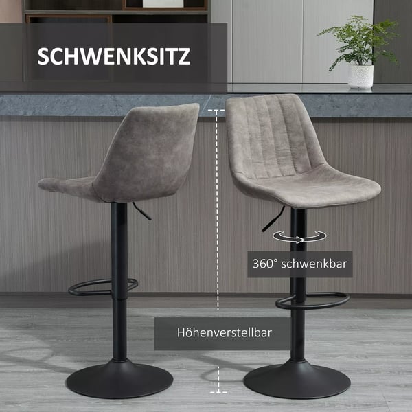 set med 2 barstolar i grå microfiber och stål, höjdjusterbar, retrodesign