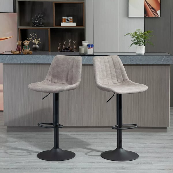 set med 2 barstolar i grå microfiber och stål, höjdjusterbar, retrodesign