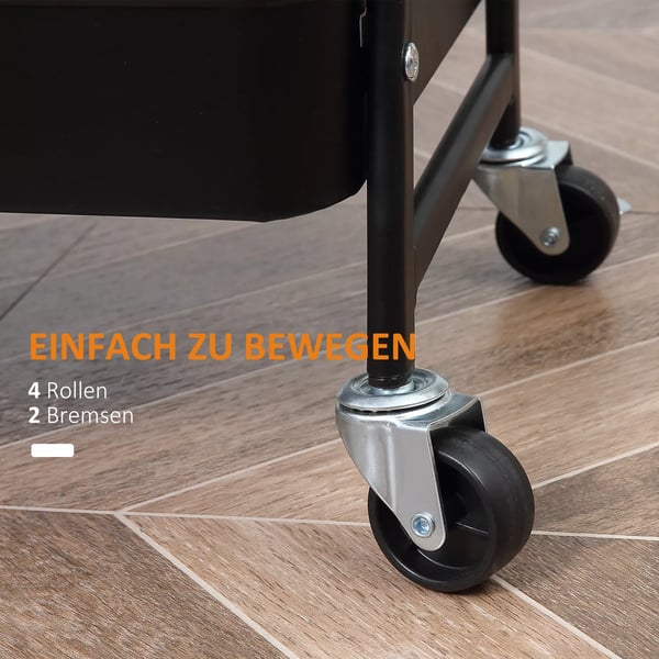 HOMCOM Rullebord, Sort Serveringsvogn med 3 Kurvehylder, Metal og Plast, 79,4H cm