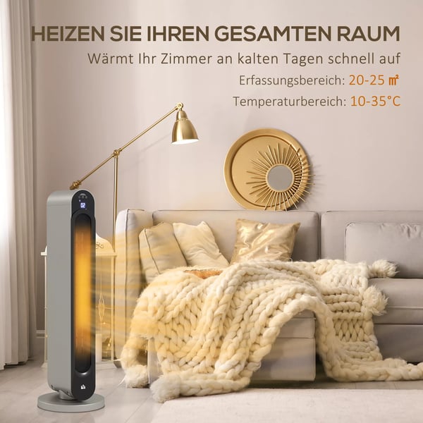 2200W Keraaminen Sähkölämmitin, LED-näyttö, 3 tilaa & 12h ajastin, hopea/muovi