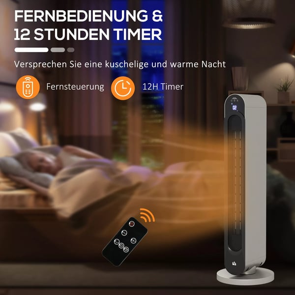 2200W Keraaminen Sähkölämmitin, LED-näyttö, 3 tilaa & 12h ajastin, hopea/muovi