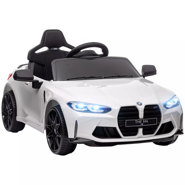 BMW M4 Elbil til Børn, 12V, Fjernbetjent, Affjedring, MP3, USB, LED Lys, Hvid