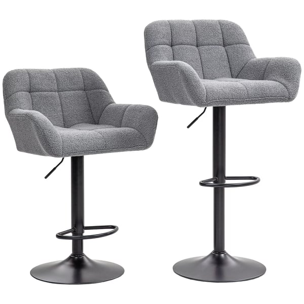Barstole, 2 stk., Hjdejusterbar, Fleece-look, Grå+Sort