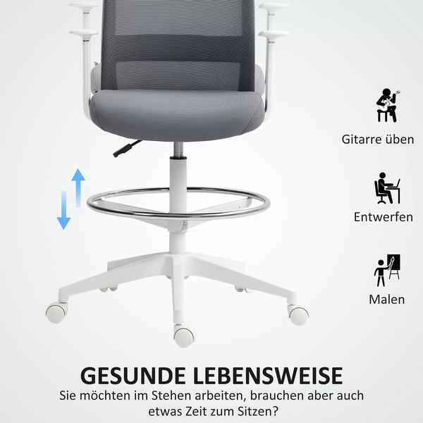 HOMCOM Kontorsstol Ergonomisk Justerbar Svängbar Meshrygg Grå Polyester