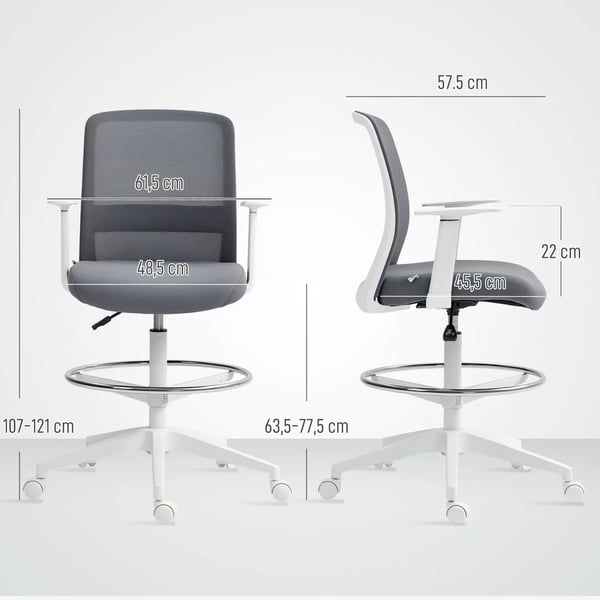 HOMCOM Kontorsstol Ergonomisk Justerbar Svängbar Meshrygg Grå Polyester