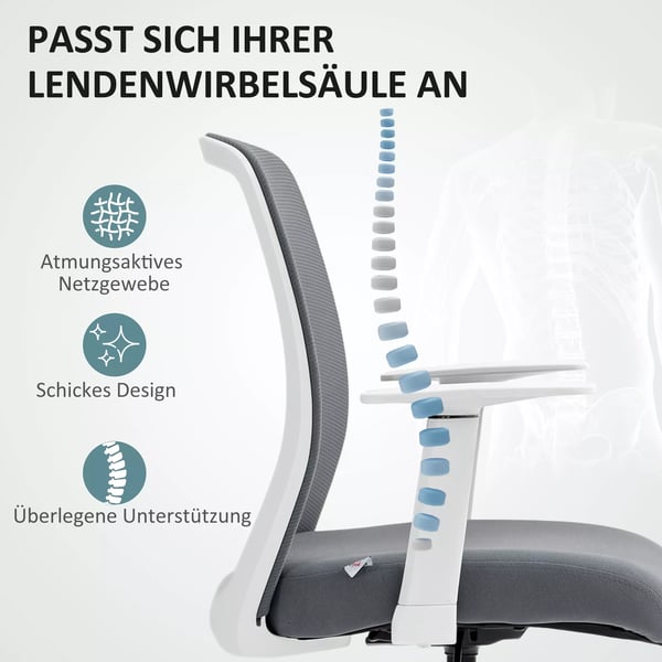 HOMCOM Kontorsstol Ergonomisk Justerbar Svängbar Meshrygg Grå Polyester