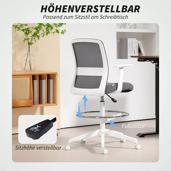 HOMCOM Kontorsstol Ergonomisk Justerbar Svängbar Meshrygg Grå Polyester