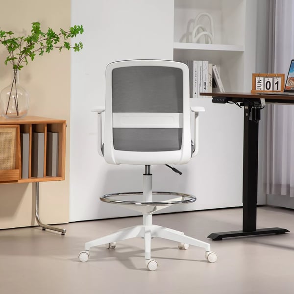 HOMCOM Kontorsstol Ergonomisk Justerbar Svängbar Meshrygg Grå Polyester