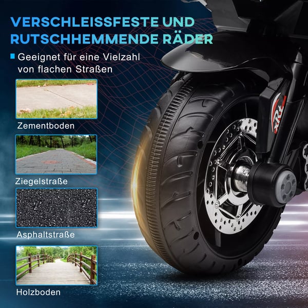 elektrisk børnemotorcykel, lys & lyde, 3 km/t, genopladelig, plast & metal, blå/hvid