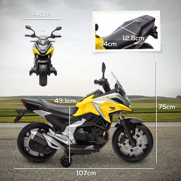 AIYAPLAY Elektrisk Børnecykel med Honda-licens, Gul, 3 km/t, Musik & Lys, 3-6 år, 30 kg
