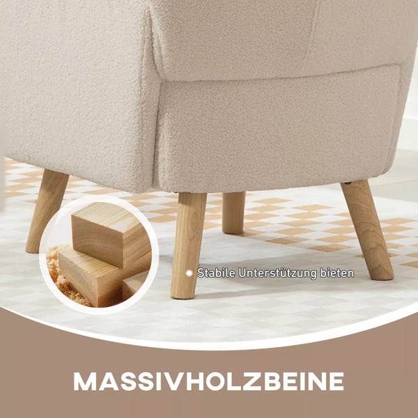 Accentstol, stoppad fåtölj med plyschöverdrag, skumkudde, vingfåtölj, beige