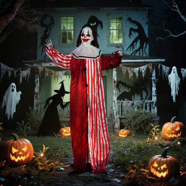 Halloweenpynt 165 cm Halloweenclown med LED-lampor, ljudeffekt, kroppseffekt