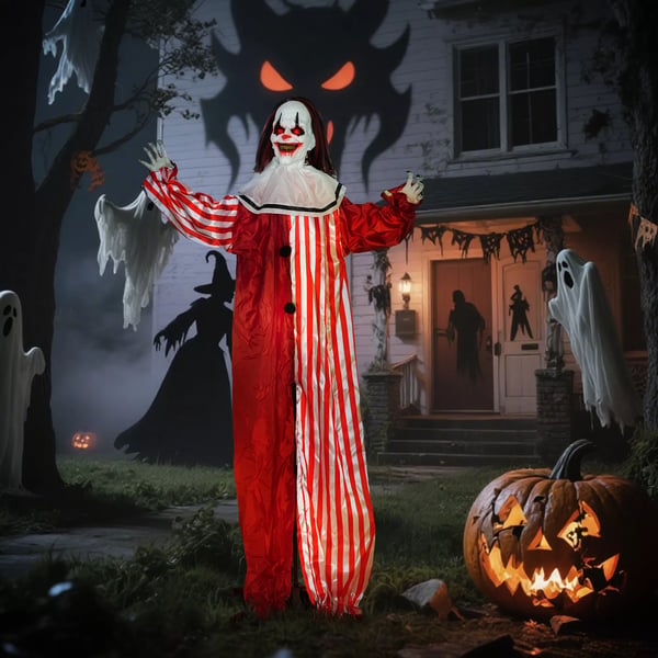Halloweenpynt 165 cm Halloweenclown med LED-lampor, ljudeffekt, kroppseffekt
