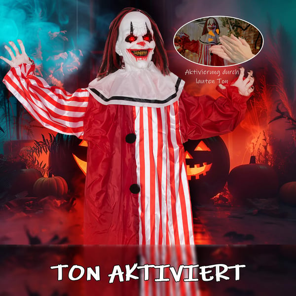 Halloweenpynt 165 cm Halloweenclown med LED-lampor, ljudeffekt, kroppseffekt