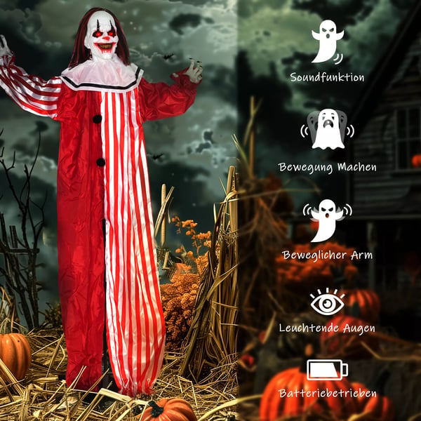 Halloweenpynt 165 cm Halloweenclown med LED-lampor, ljudeffekt, kroppseffekt