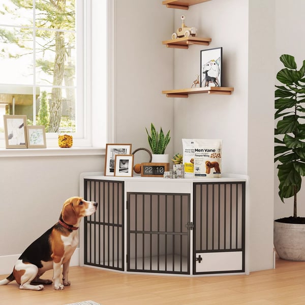 PawHut Hundehus Hjørne - Hvid MDF - Til små og mellemstore hunde