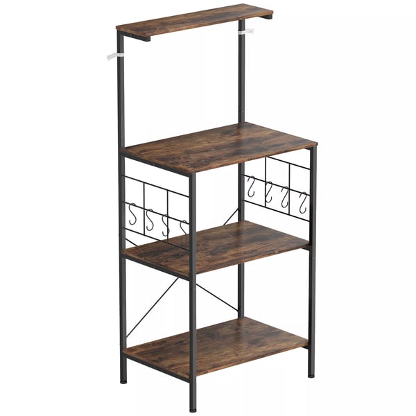 HOMCOM Kkkenhylde, 4-etagers design, bordplade, 8 kroge, metalrør, rustik brun+sort