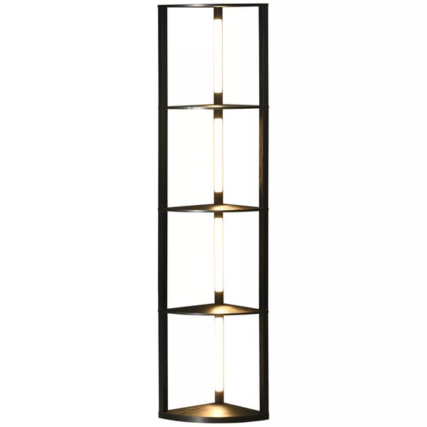 HOMCOM Gulvlampe, LED-gulvlampe med 4 hylder, E27-fatning, 24 W standerlampe med 3 lysfarver til stue, soveværelse, sort | Aosom