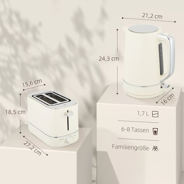 Sæt bestående af 1,7 L kedel og brødrister med 6 bruningsniveauer, beige