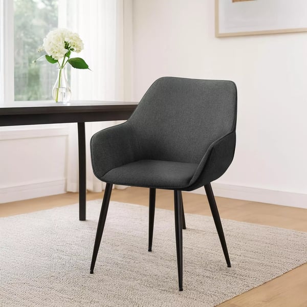 Set med 2 Vessa matstolar, mörkgrått tyg, metallben