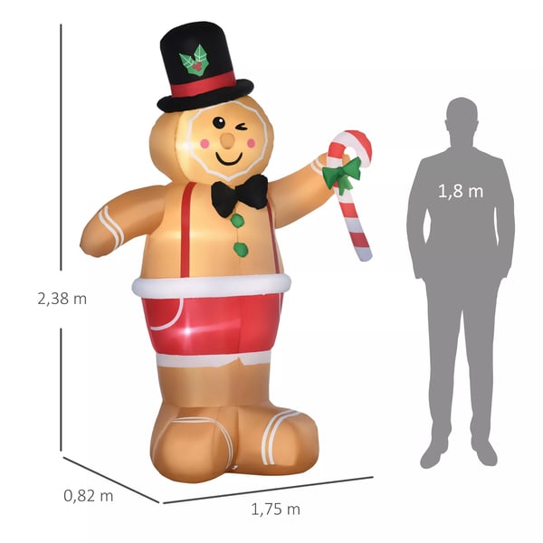 Automatisk Oppustelig Pebernøddemand 2,38 m Juledekoration med LED Lys, Vandtæt Polyester, Brun