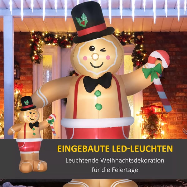 Automatisk Oppustelig Pebernøddemand 2,38 m Juledekoration med LED Lys, Vandtæt Polyester, Brun