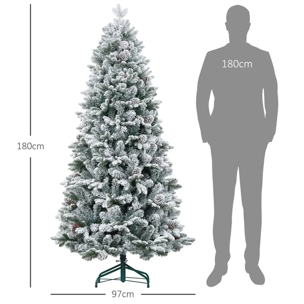Kunstigt Juletræ 180cm Grønt m. 1489 grene, kunstsne, metalfod