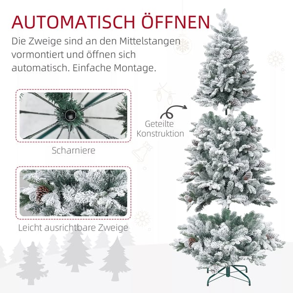 Kunstigt Juletræ 180cm Grønt m. 1489 grene, kunstsne, metalfod