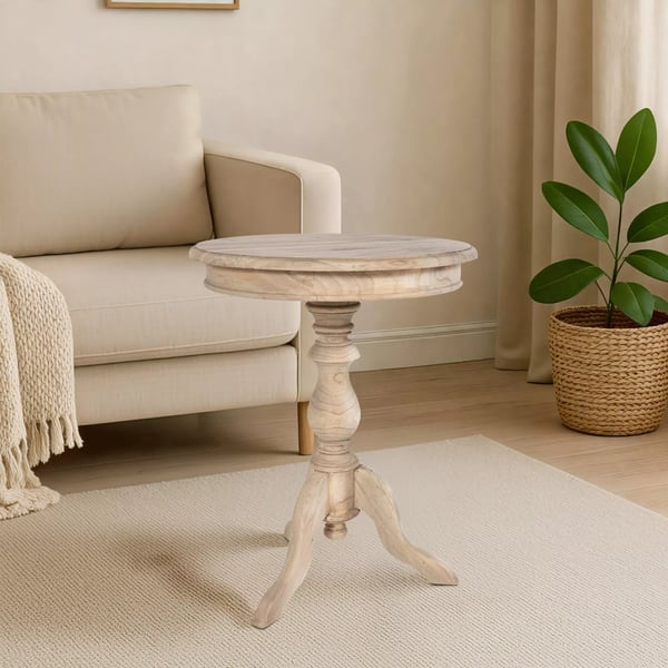 Wiva Naturligt Træ Sidebord - 50 cm Diameter, 64 cm Højde - Mindi Træ, FLEGT Certificeret