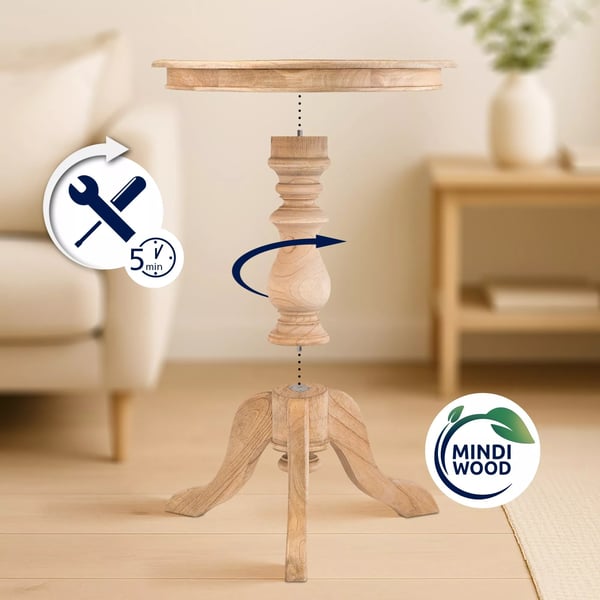 Wiva Naturligt Træ Sidebord - 50 cm Diameter, 64 cm Højde - Mindi Træ, FLEGT Certificeret