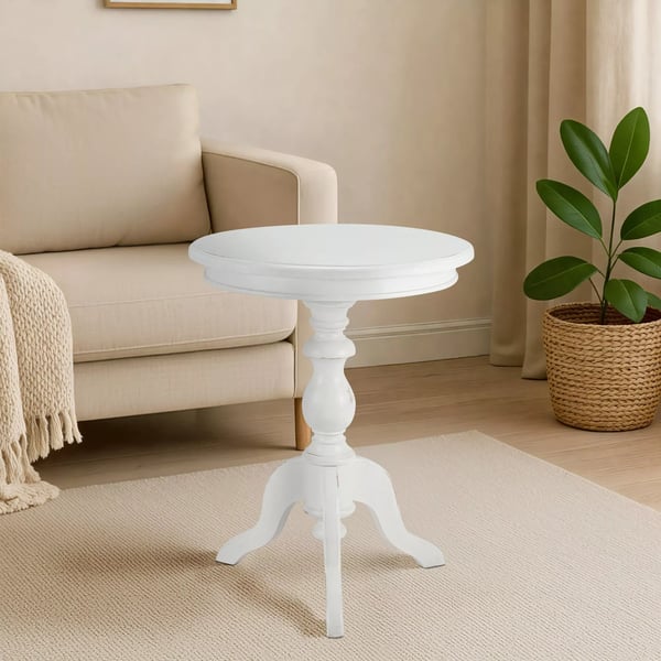 Wiva Antik Hvid Træ Sidebord - 50 cm Diameter