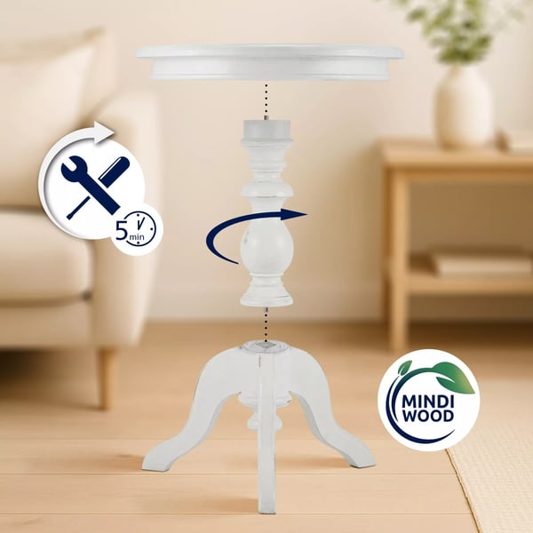 Wiva Antik Hvid Træ Sidebord - 50 cm Diameter