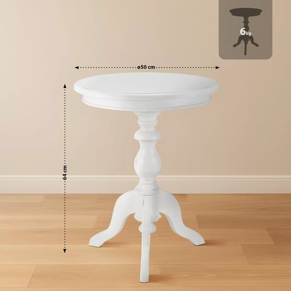 Wiva Antik Hvid Træ Sidebord - 50 cm Diameter