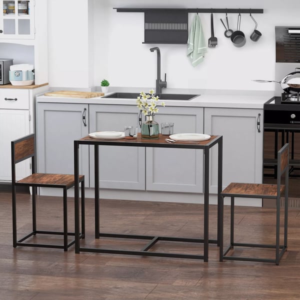 HOMCOM Barbordssæt med 2 stole, køkkenbord, metal, natur/sort, 90x47x76 cm