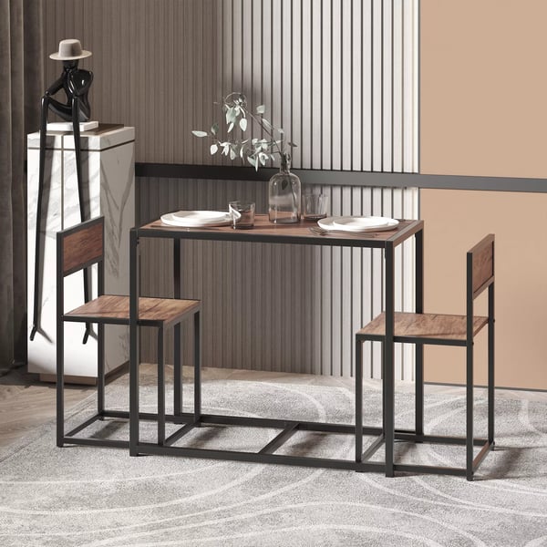 HOMCOM Barbordssæt med 2 stole, køkkenbord, metal, natur/sort, 90x47x76 cm