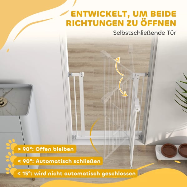 PawHut Dørsikringsgitter til Hunde og Babyer - Uden Boring, Automatisk Lukning, 74-80cm, Hvidt Stål & Plastik