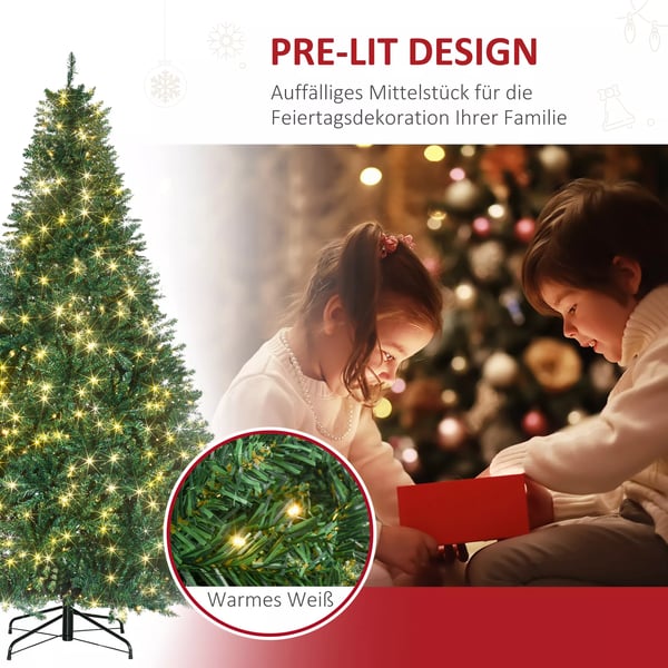 keinotekoinen joulukuusi, 210 cm joulukuusi 2154 kärjellä, 700 LED-valoa, liukumaton metalliteline, sisätiloihin, joulukoristeeksi, vihreä