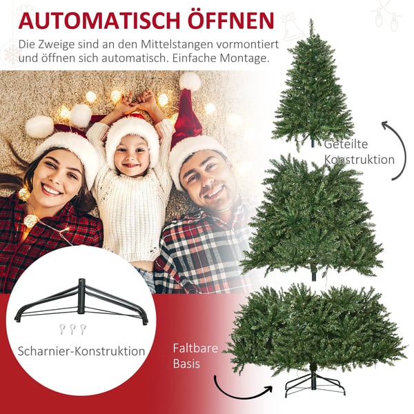 keinotekoinen joulukuusi, 210 cm joulukuusi 2154 kärjellä, 700 LED-valoa, liukumaton metalliteline, sisätiloihin, joulukoristeeksi, vihreä