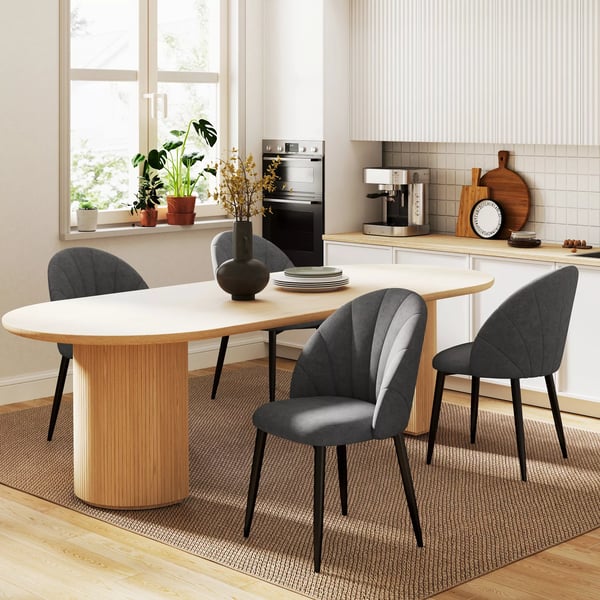 4-pack Matsalsstolar i Mörkgrått Sammet, Stålfötter, Armlösa, Ergonomiska