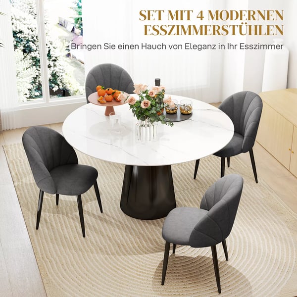 4-pack Matsalsstolar i Mörkgrått Sammet, Stålfötter, Armlösa, Ergonomiska