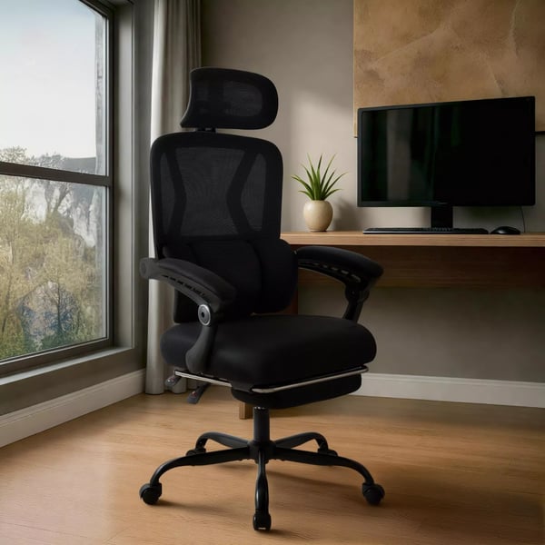Liberton Työtuoli Musta Ergonominen Selkänojallinen Tuoli Metallirungolla