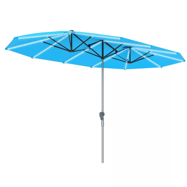 Outsunny Dubbelt Parasoll med LED-belysning, 451x267 cm, Aluminium, UV 50+, Blå