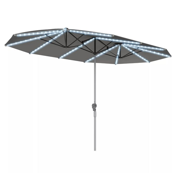 Outsunny Dubbelparasoll med solcellslampor, m&ouml;rkgr&aring; aluminium, 451x267 cm