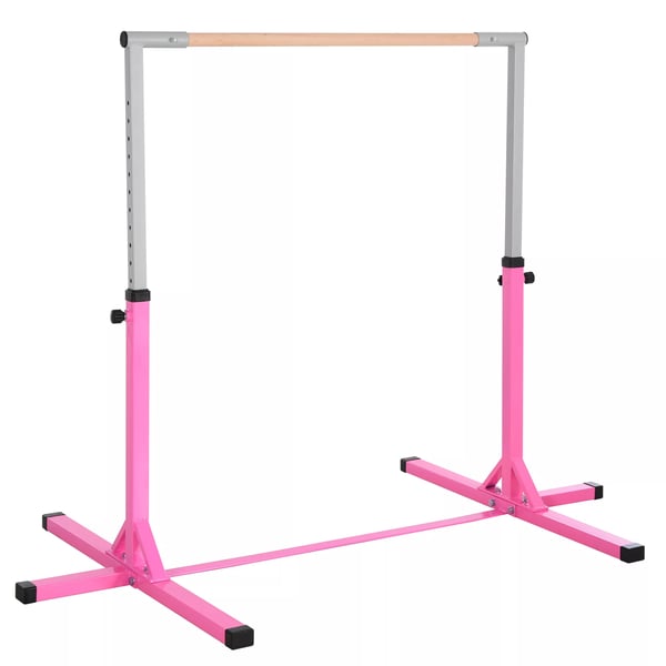 Gymnastik Reckstång Höjdjusterbar 13-stegs Upp till 75 kg Belastning Gymnastikredskap Stål Bokträ Rosa