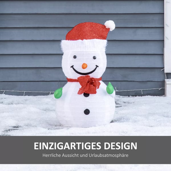 Juledekoration Snemand med LED-lys Model Have/Gårdddekoration foldbar vejrbestandig Polyester Grøn+Rød+Hvid Ø30 x 51 cm
