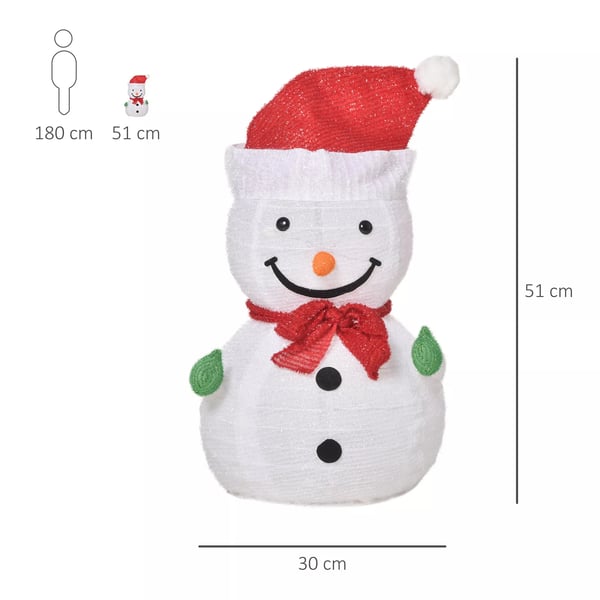 Juledekoration Snemand med LED-lys Model Have/Gårdddekoration foldbar vejrbestandig Polyester Grøn+Rød+Hvid Ø30 x 51 cm
