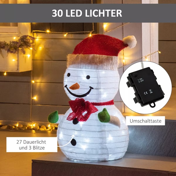 Juledekoration Snemand med LED-lys Model Have/Gårdddekoration foldbar vejrbestandig Polyester Grøn+Rød+Hvid Ø30 x 51 cm