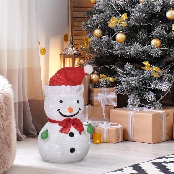Juledekoration Snemand med LED-lys Model Have/Gårdddekoration foldbar vejrbestandig Polyester Grøn+Rød+Hvid Ø30 x 51 cm
